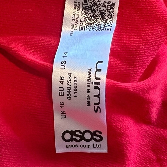 NWT ASOS ONE PIECE SWIMSUIT RED SZ 14 - Picture 3 of 8